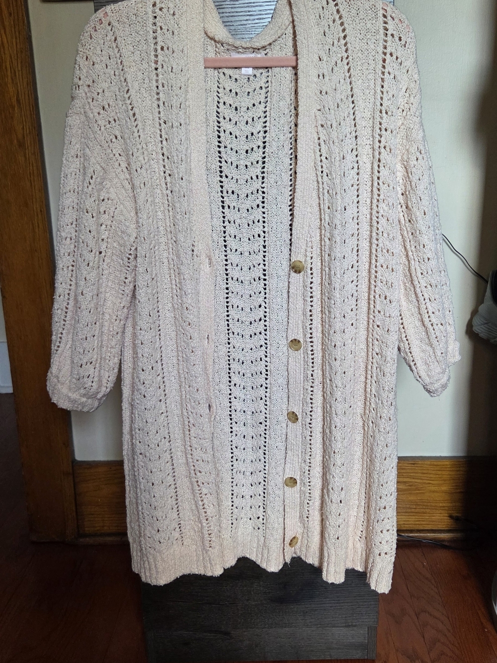 LC Lauren Conrad Open-Knit Button Cardigan in Cream - Picture 2 of 7